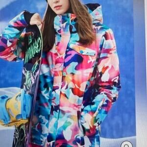 GSOU SNOW Women Ski Jacket Waterproof Insulated Snowboard Snap Hood Size M